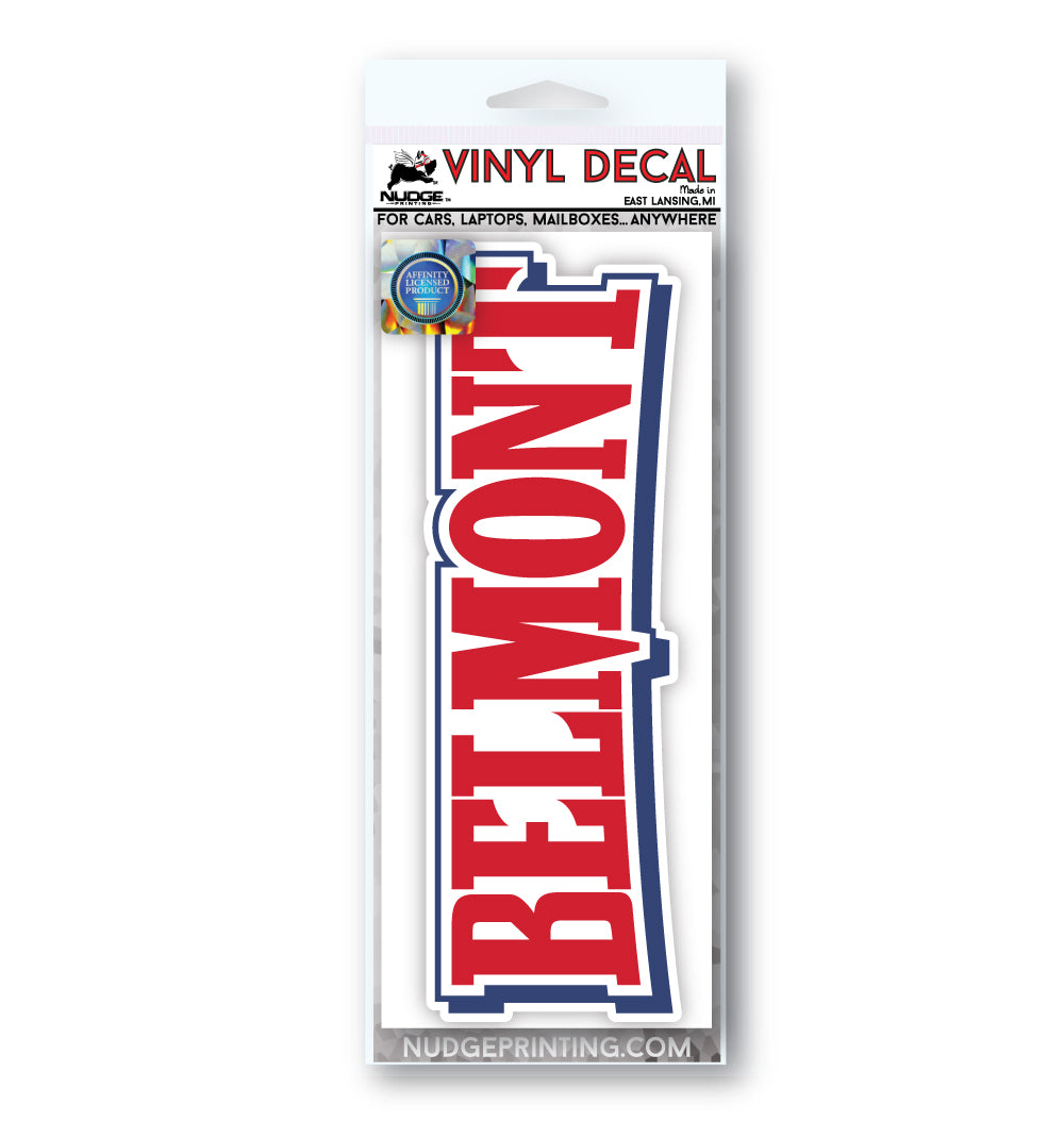 Red, Blue, and White Belmont Bruins Block Logo Decal
