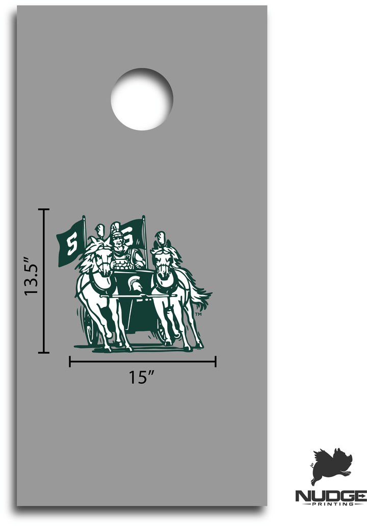 Michigan State University Vintage Spartan Chariot Logo Cornhole Decal