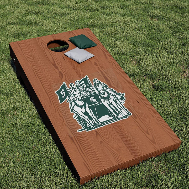 Michigan State University Vintage Spartan Chariot Logo Cornhole Decal