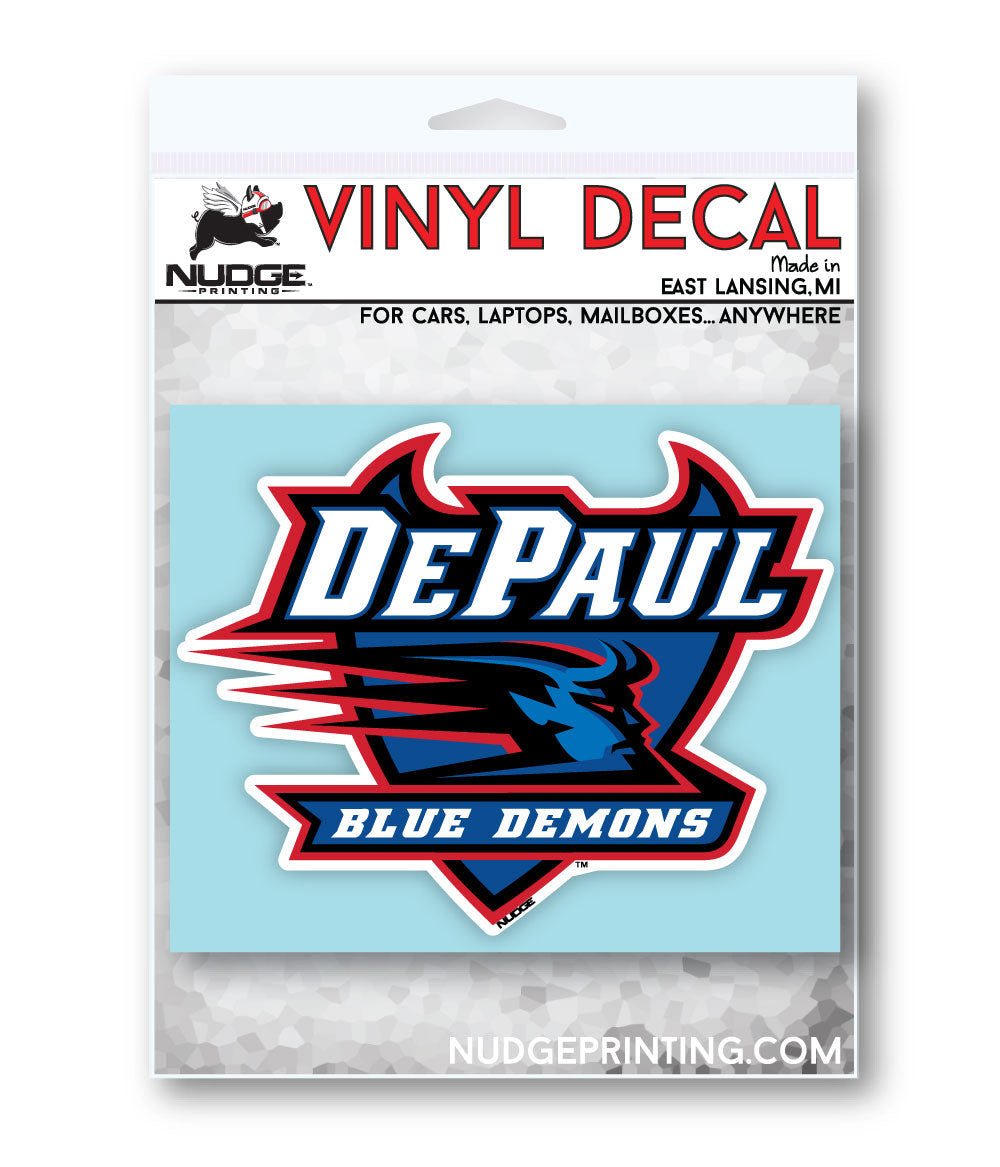 Blue and Red DePaul University Combo Logo Decal for Car, Computer, and Water Bottle