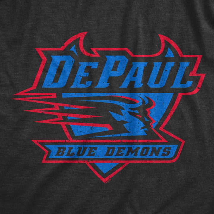 Blue and red DePaul Demons Primary Logo on Charcoal T-shirt