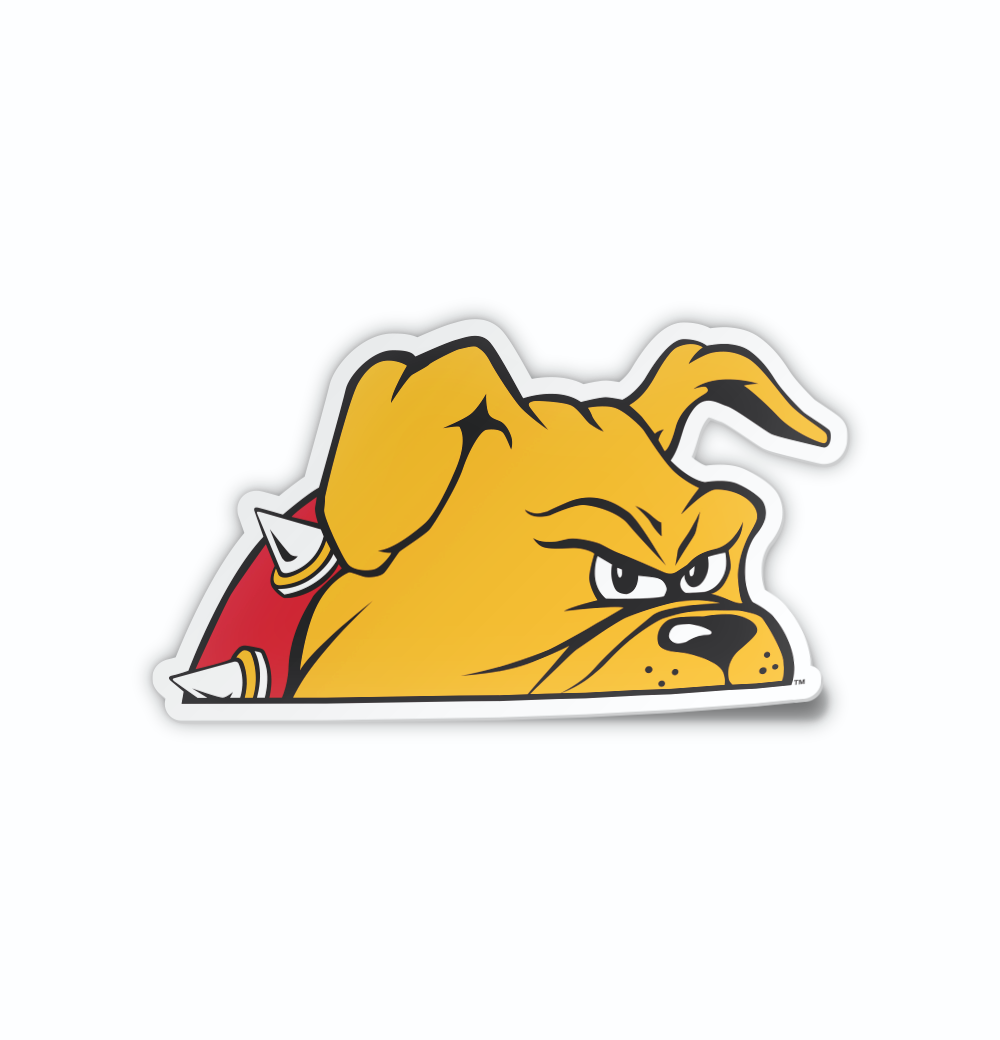 Ferris State University Bulldogs Peeking Brutus the Bulldog Mascot Logo Cornhole Decal