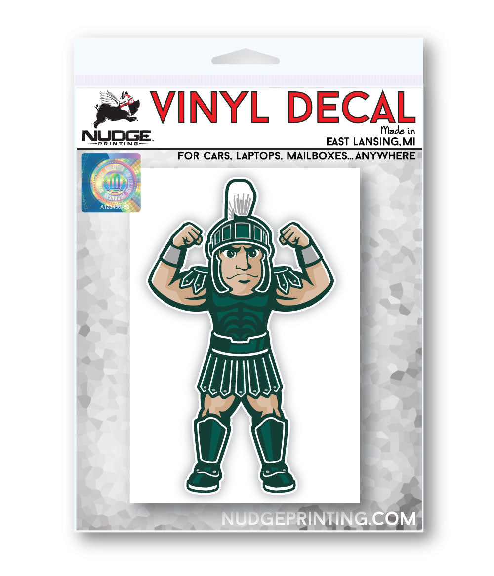 Packaged Michigan State Flexing Sparty Decal from Nudge Printing