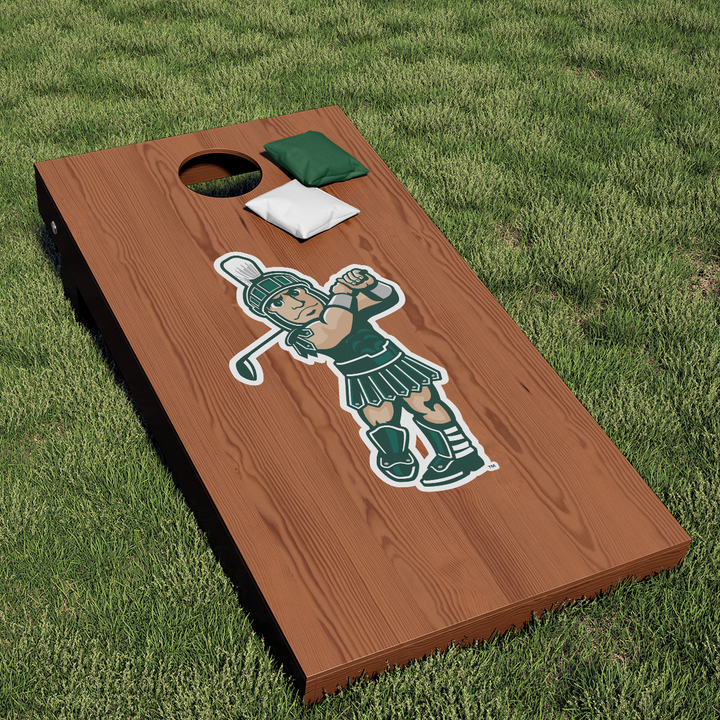 Golfing Sparty cornhole decal for DIY corn hole boards