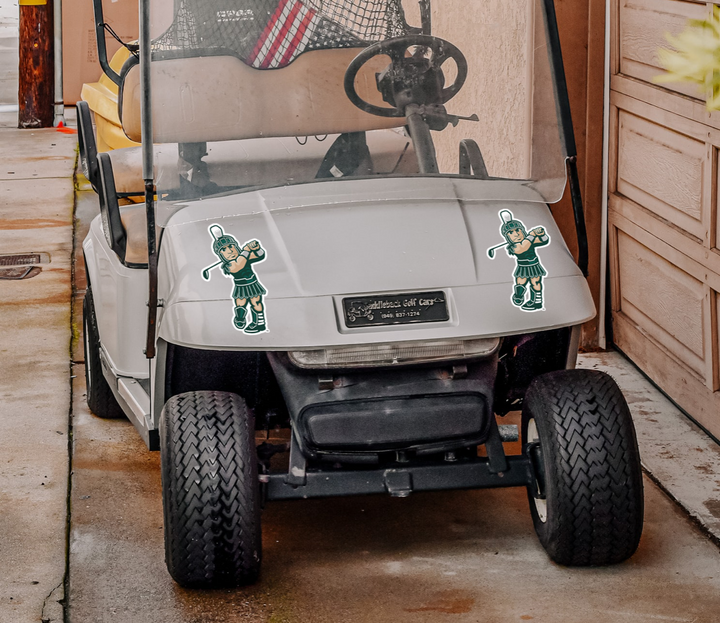 Golfing Sparty decals on golf cart