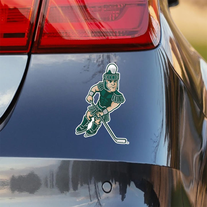 Michigan State Spartans Sticker Car Window Decal MSU Sparty Mascot Playing Hockey with Hockey Stick and Skates