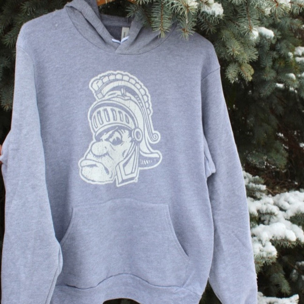 Michigan State University Spartans Gruff Sparty Gray Hoodie Sweatshirt - Nudge Printing