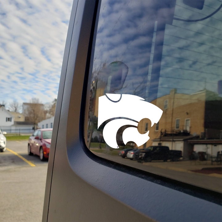White Kansas State Powercat Sticker on Car