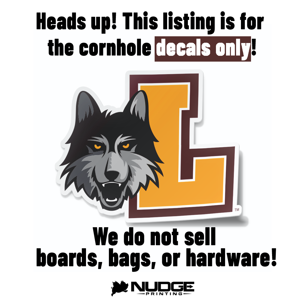 Loyola Chicago Block L and Wolf Combo Logo Cornhole Decal - Nudge Printing