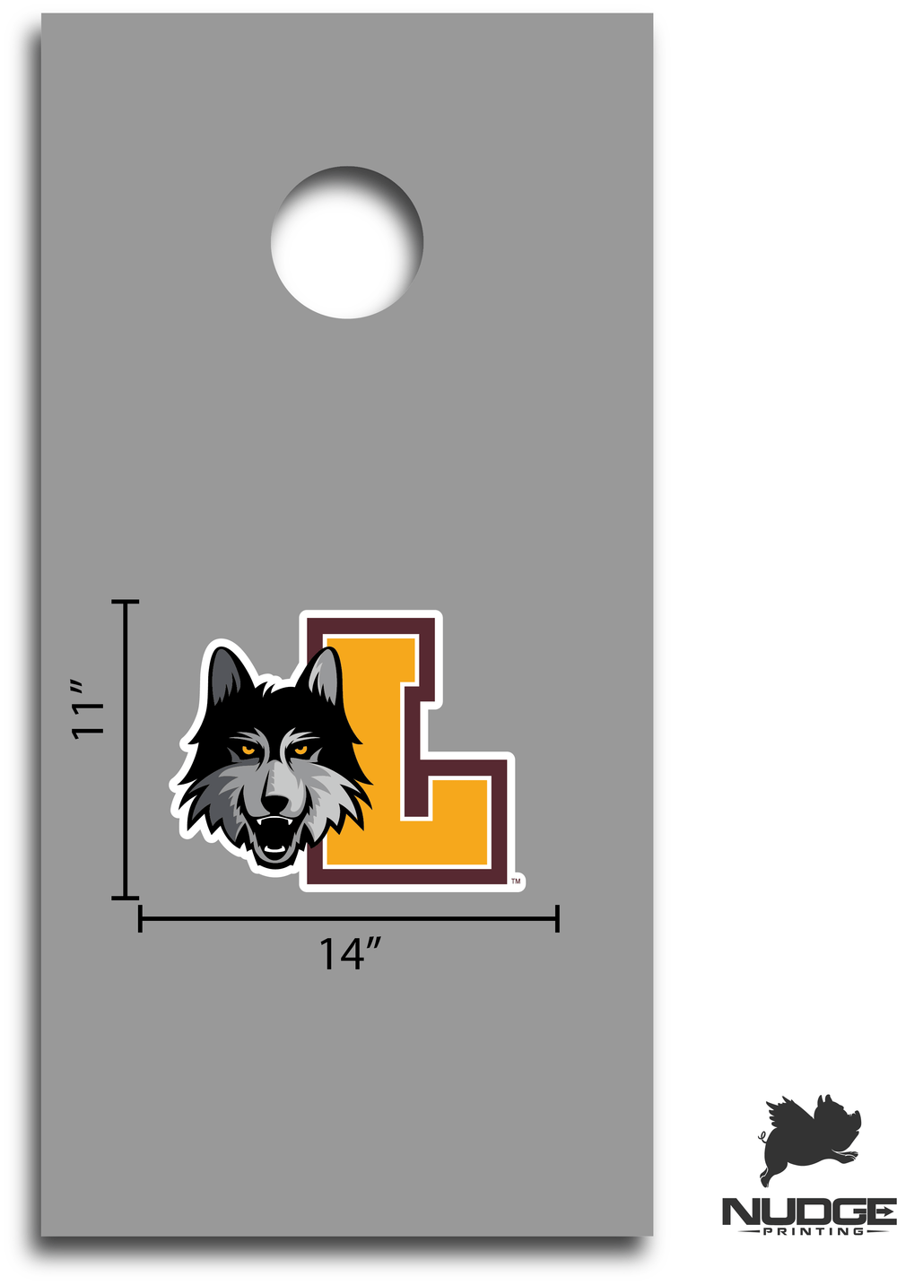 Loyola Chicago Block L and Wolf Combo Logo Cornhole Decal - Nudge Printing