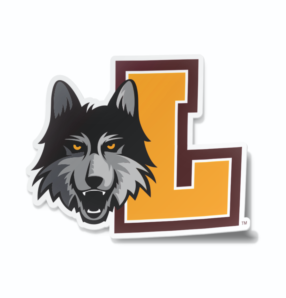 Loyola Chicago Block L and Wolf Combo Logo Cornhole Decal - Nudge Printing