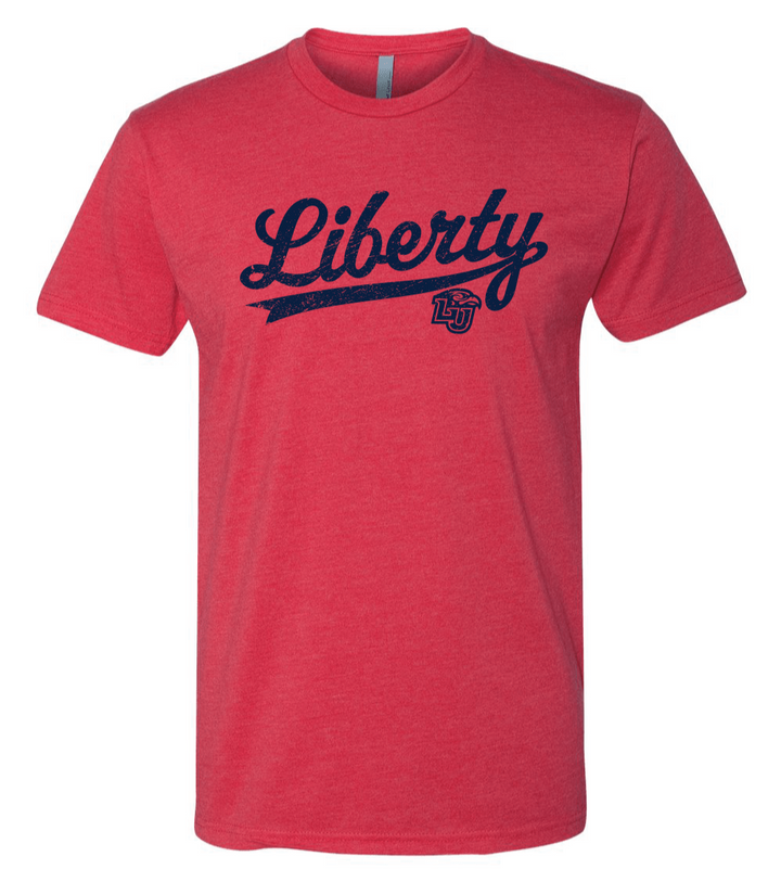 Red Liberty University Script Shirt LU Apparel Short Sleeve Tee Tshirt Top