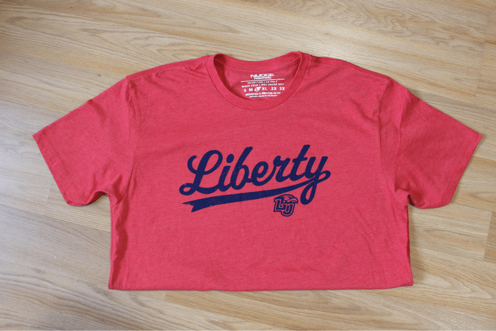 Red Liberty University Script Shirt LU Apparel Short Sleeve Tee Tshirt Top
