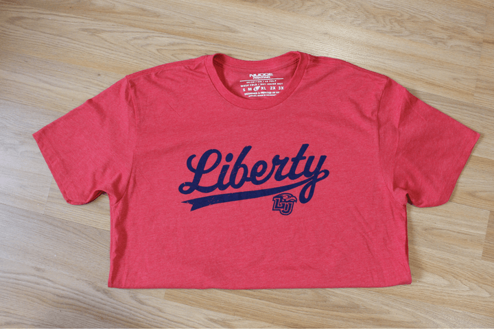 Red Liberty University Script Shirt LU Apparel Short Sleeve Tee Tshirt Top