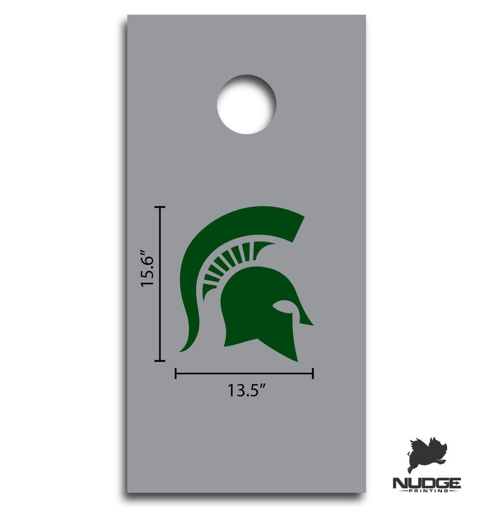 Michigan State University Spartan Helmet Cornhole Decal (Green) - Nudge Printing