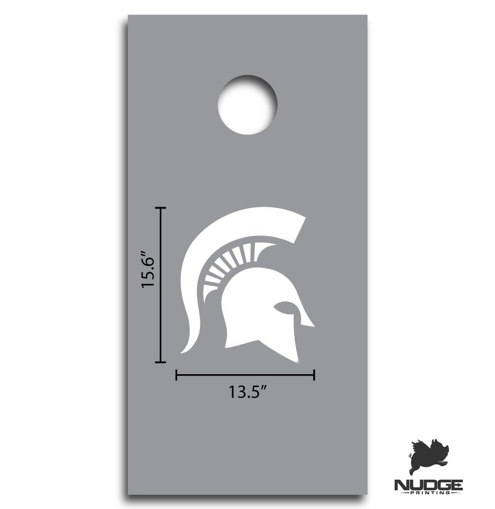 Michigan State University Spartan Helmet Cornhole Decal (White) - Nudge Printing
