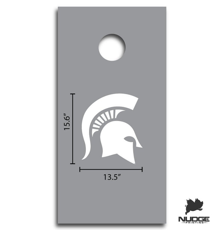 Michigan State University Spartan Helmet Cornhole Decal (White) - Nudge Printing