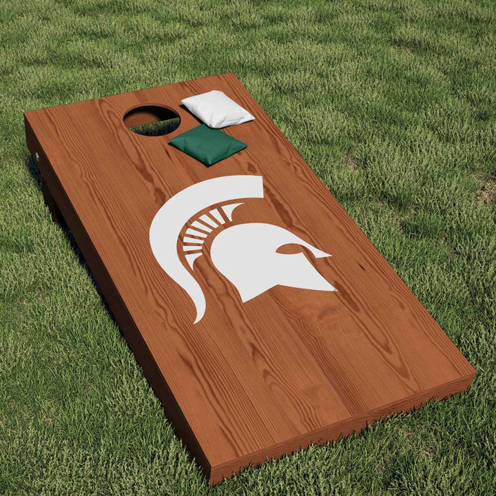 Michigan State University Spartan Helmet Cornhole Decal (White) - Nudge Printing