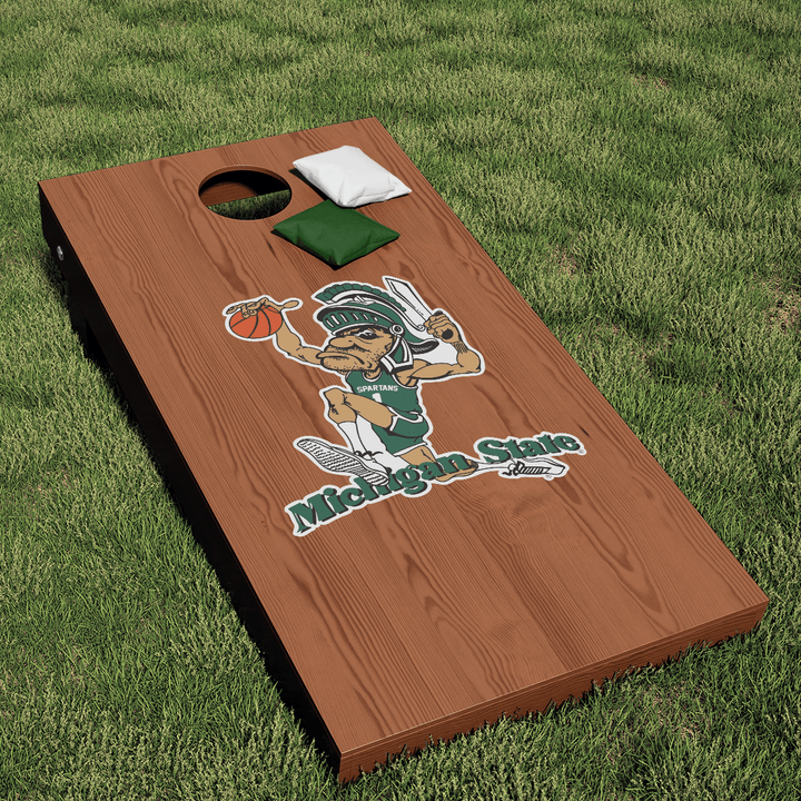 Michigan State University Vintage Dunking Gruff Sparty Logo Cornhole Decal