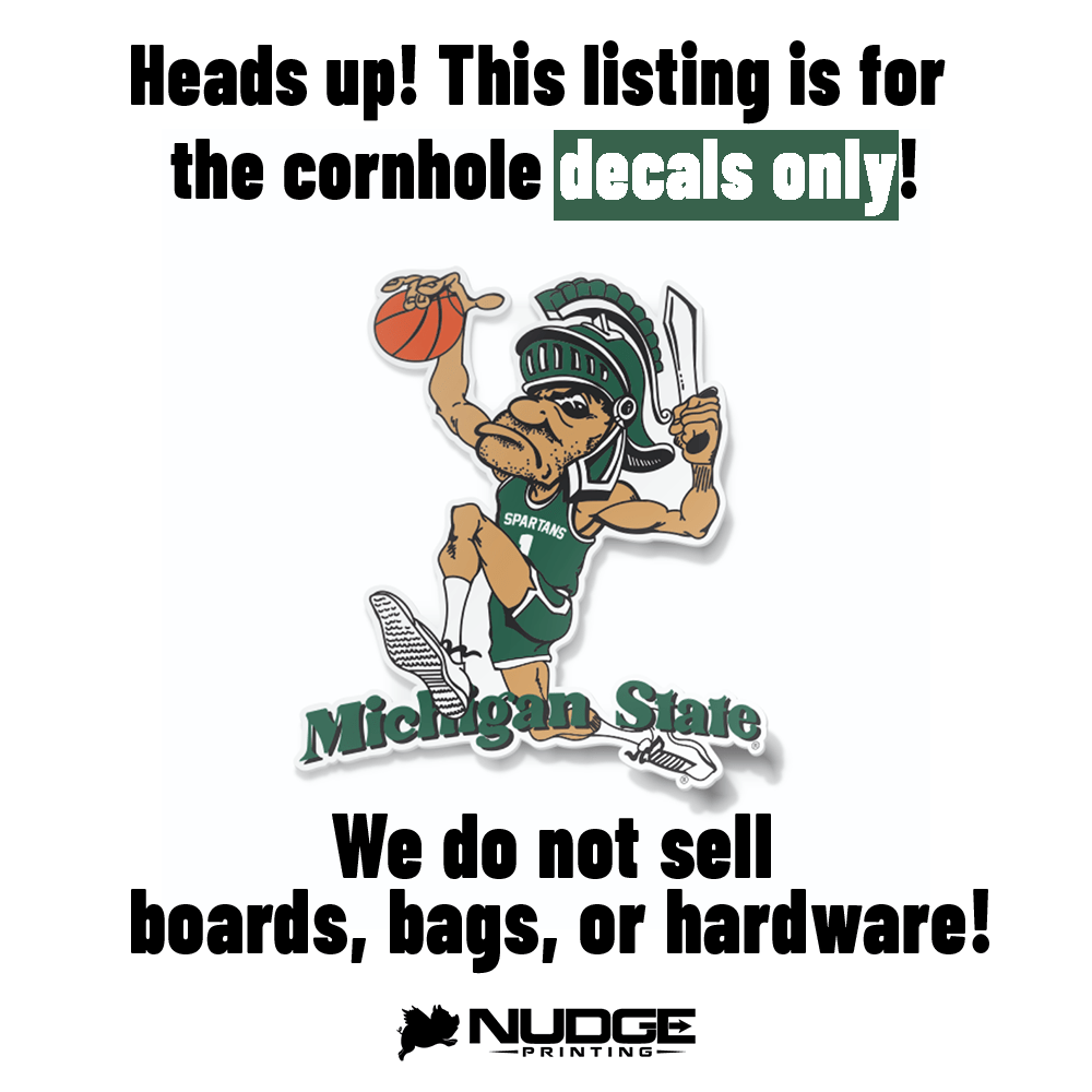 Michigan State University Vintage Dunking Gruff Sparty Logo Cornhole Decal