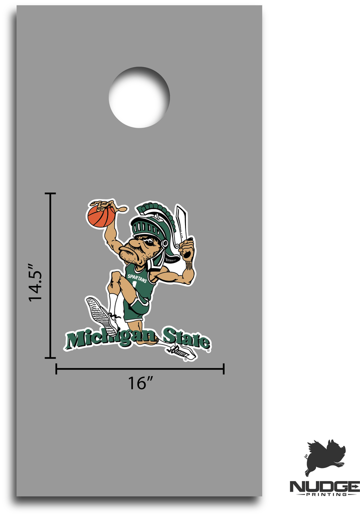Michigan State University Vintage Dunking Gruff Sparty Logo Cornhole Decal