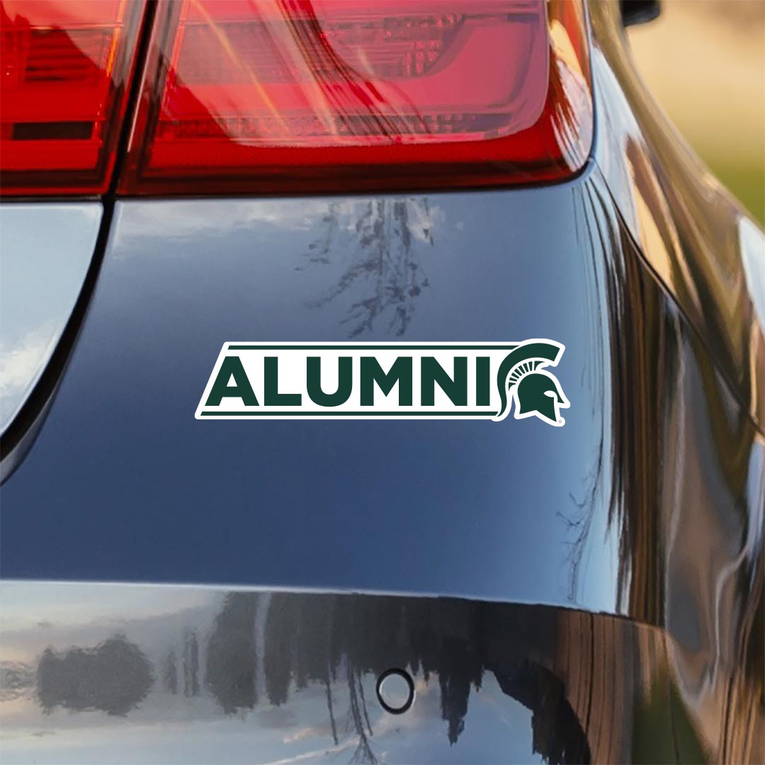 Michigan State University Block Alumni with Spartan Helmet Car Decal Bumper Sticker