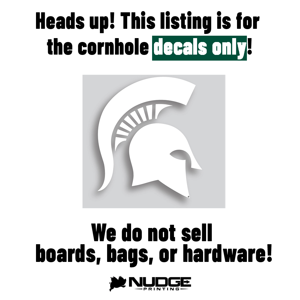 Michigan State University Spartan Helmet Cornhole Decal (White) - Nudge Printing