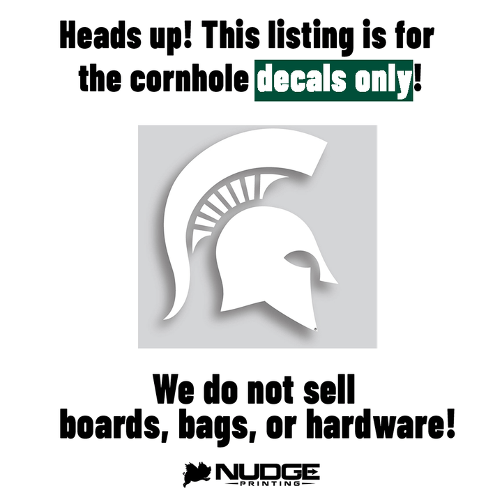 Michigan State University Spartan Helmet Cornhole Decal (White) - Nudge Printing