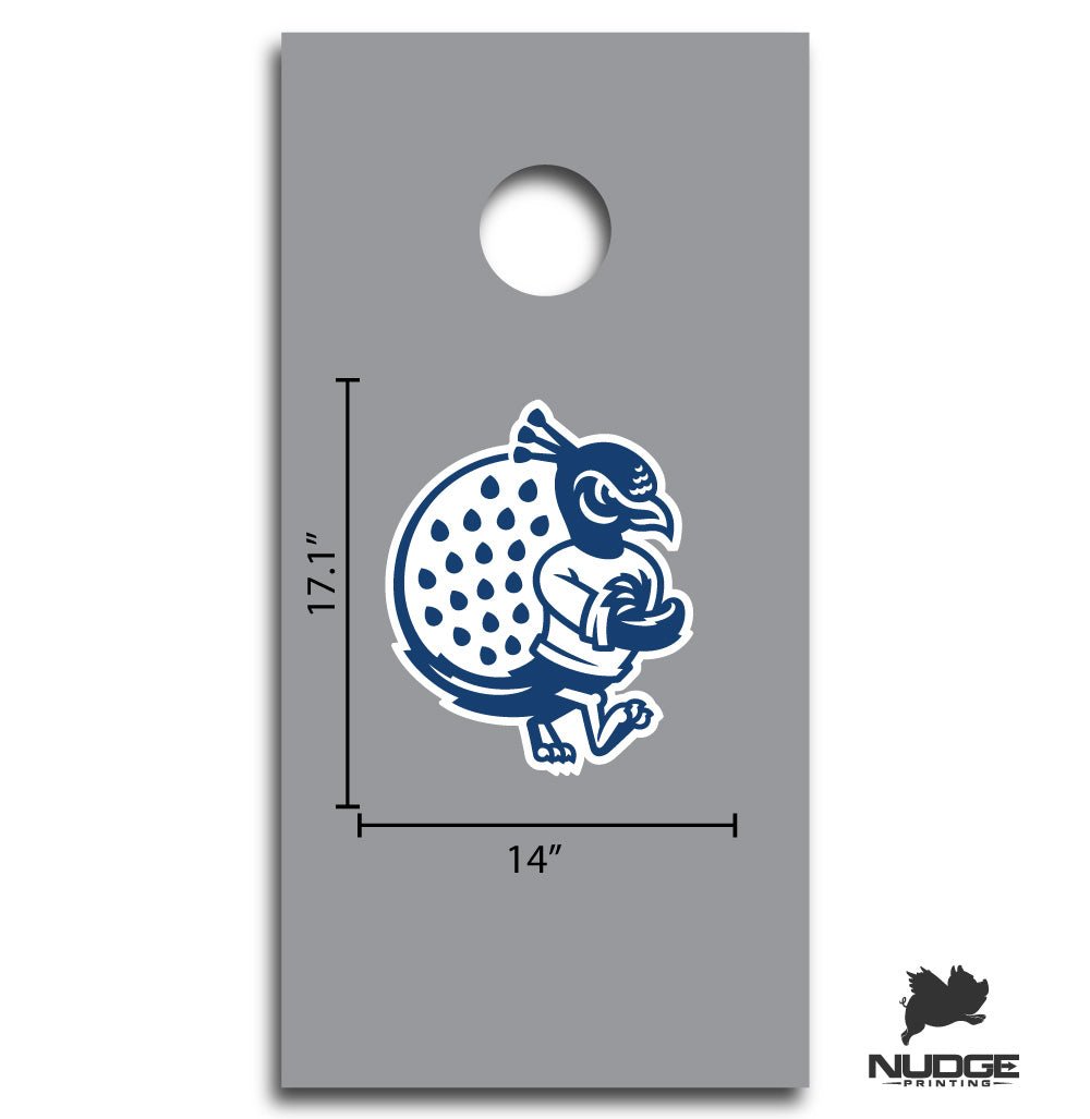 Saint Peter's Strutting Peacock Strutting Cornhole Decal Dimensions