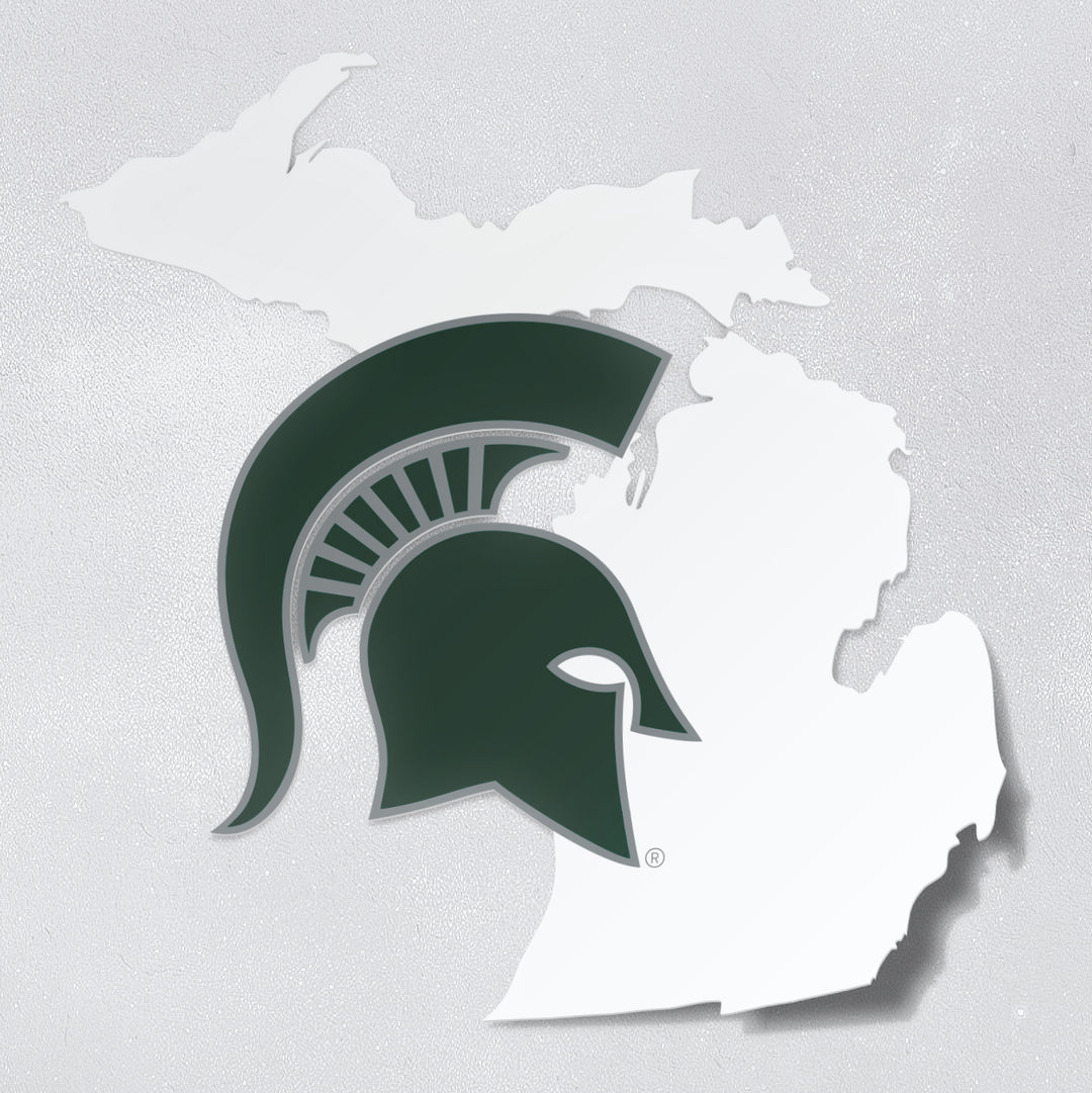 Michigan State University Spartan Helmet on State of Michigan Car Decal - Nudge Printing