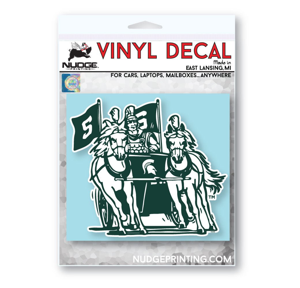 Michigan State University Vintage Spartan Chariot Car Decal - Nudge Printing