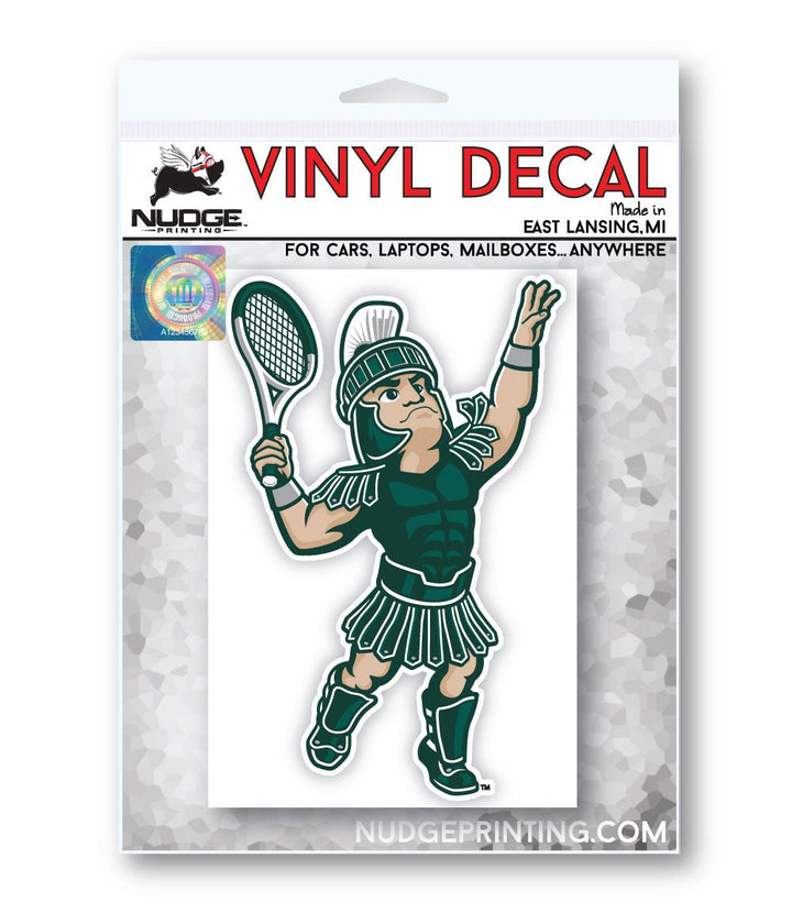 Michigan State Spartans Sticker Car Window Decal MSU Sparty Mascot Playing Tennis with Racquet