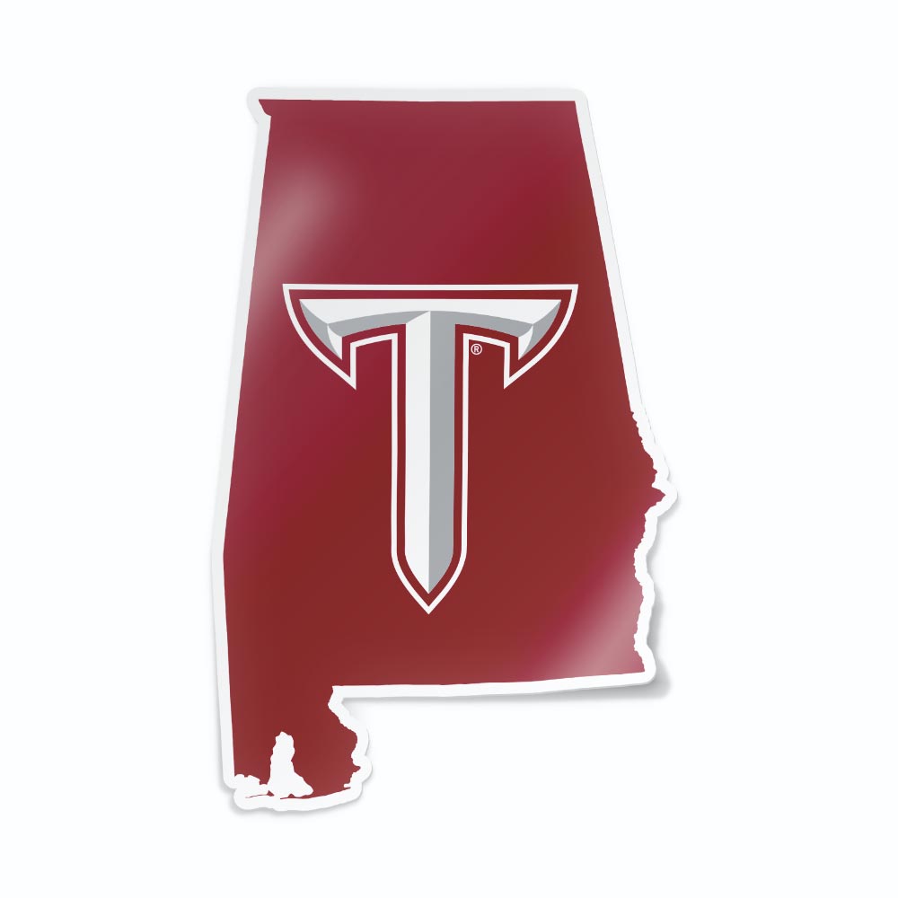 Troy University Trojans Sword T on the state of Alabama car decal bumper sticker - Nudge Printing