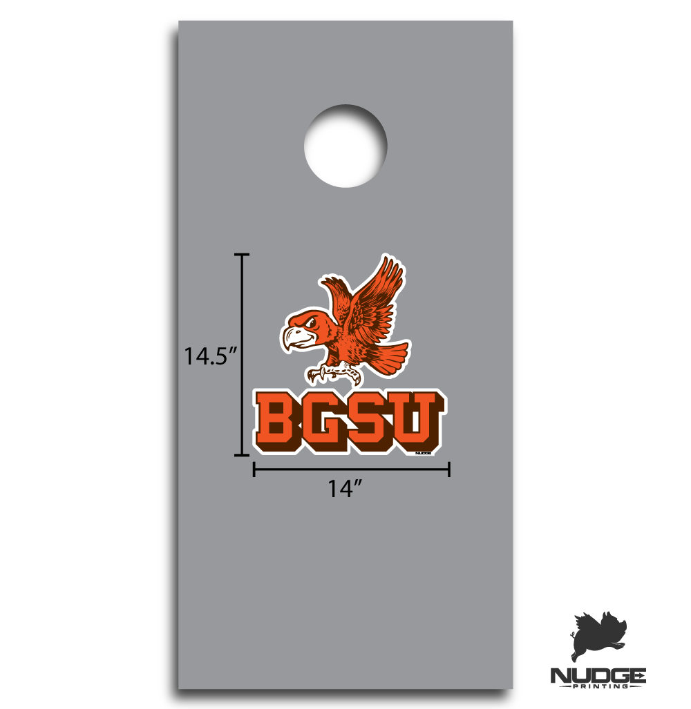 Bowling Green State University Block BGSU Design with Falcon on Corn Hole Decal