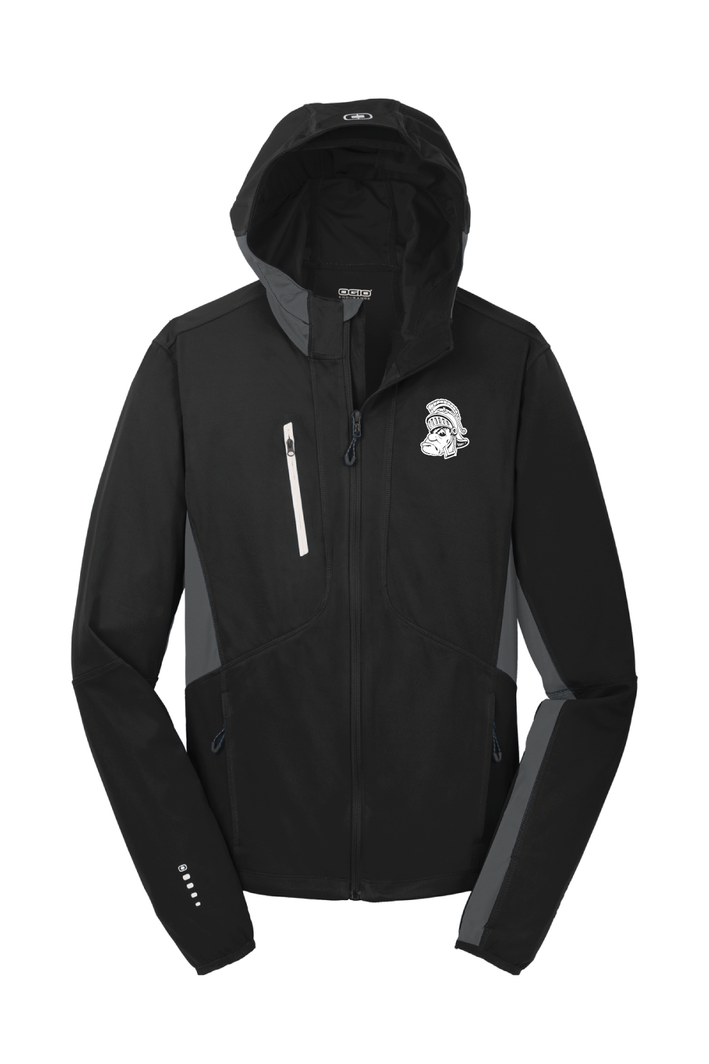 Black and grey Michigan State Jacket made for performance with Gruff Sparty logo on the left chest.