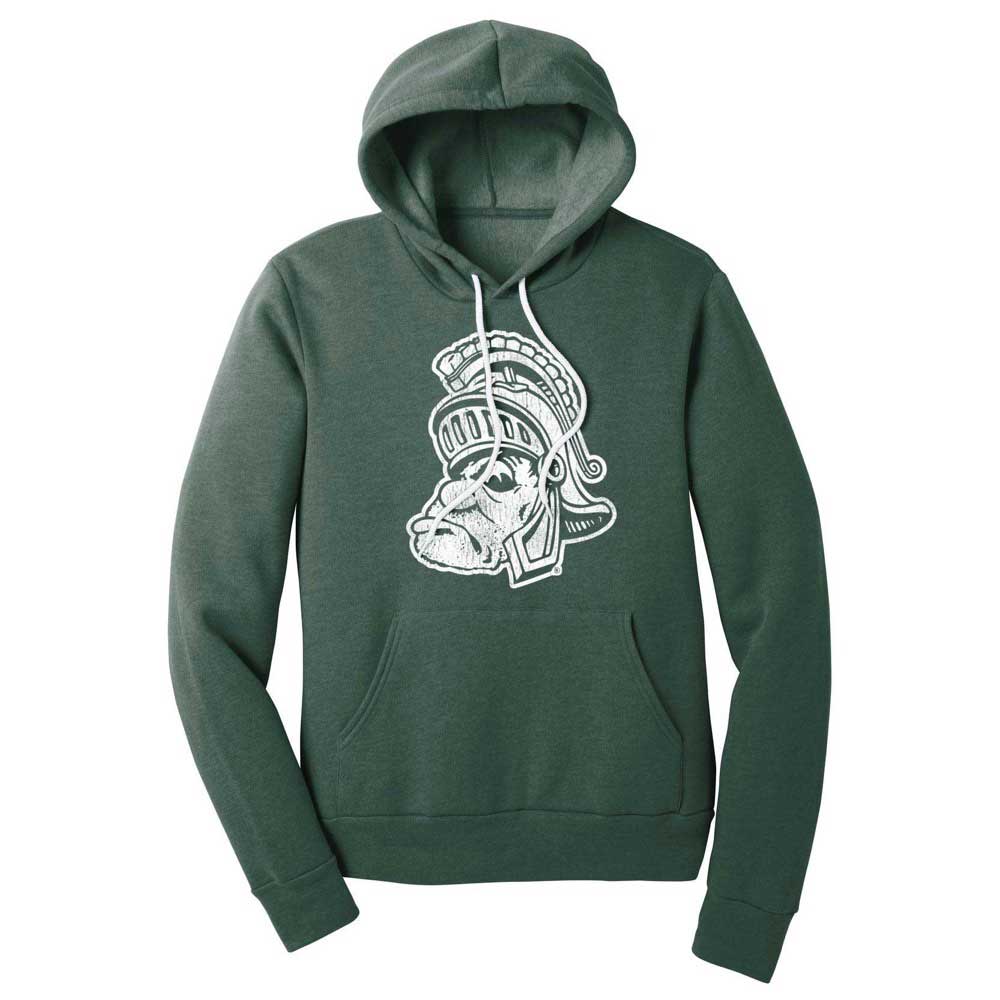 Green Michigan State Sweatshirt with Gruff Sparty printed in white ink on the chest.