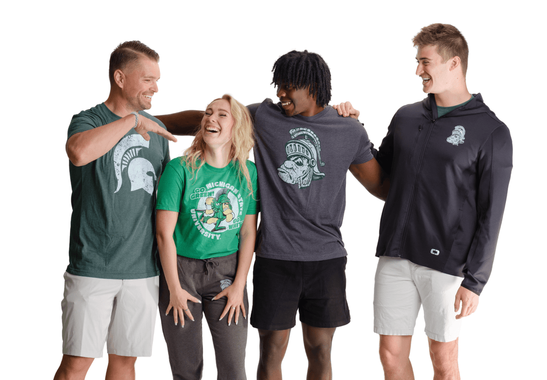  Group of Michigan State fans wearing Michigan State Apparel from Nudge Printing