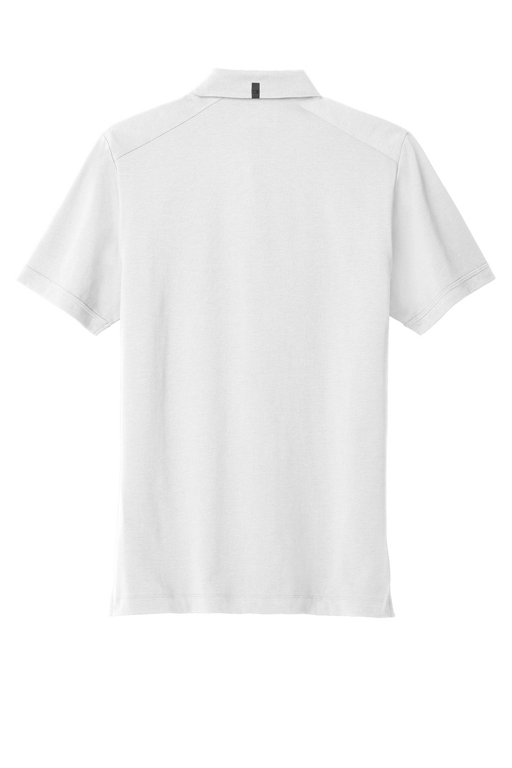 Backside of white Michigan State Hospitality Business button up polo.