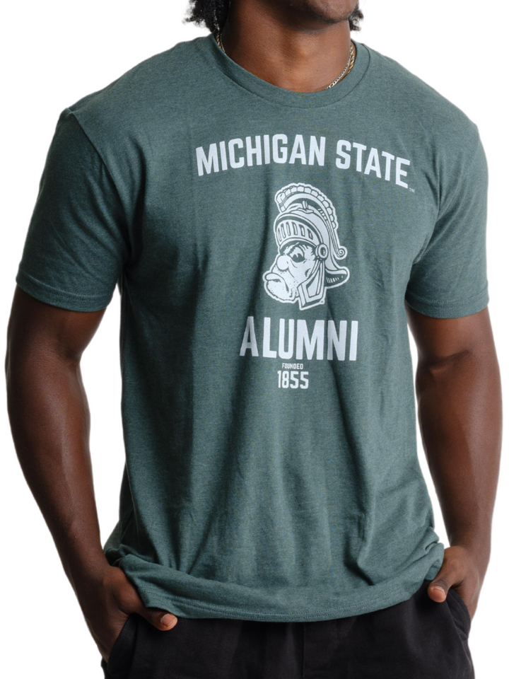 Green Michigan State Vintage T Shirt with Gruff Sparty Alumni Design