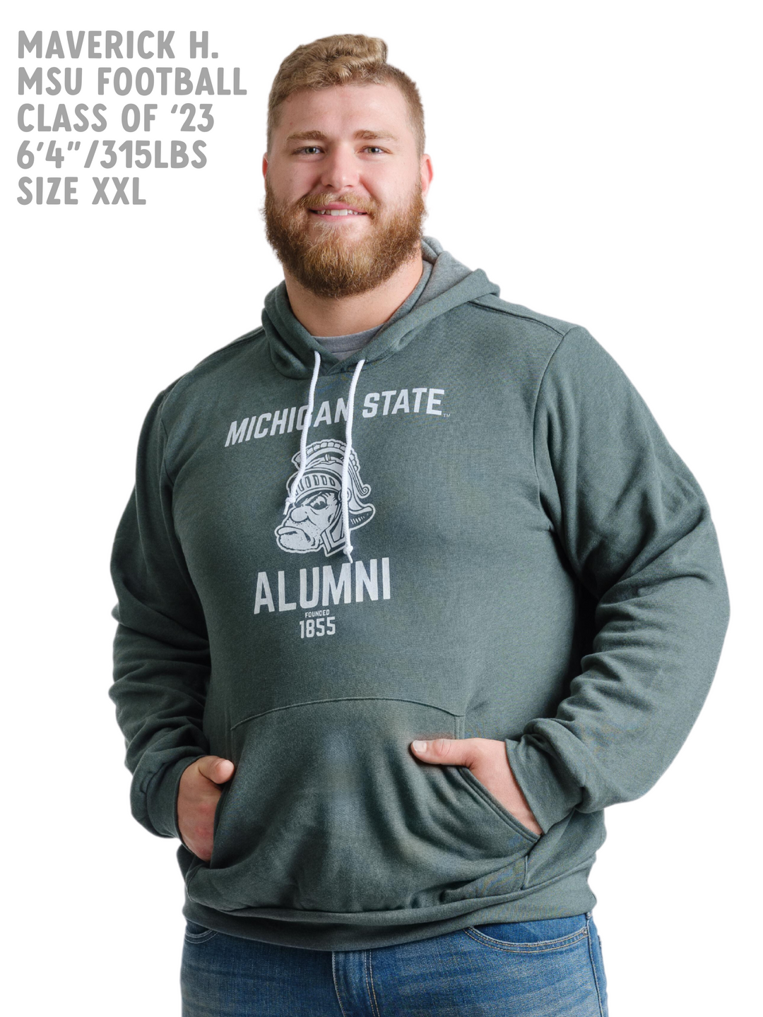 Michigan State Gruff Sparty Sweatshirt from Nudge Printing on model