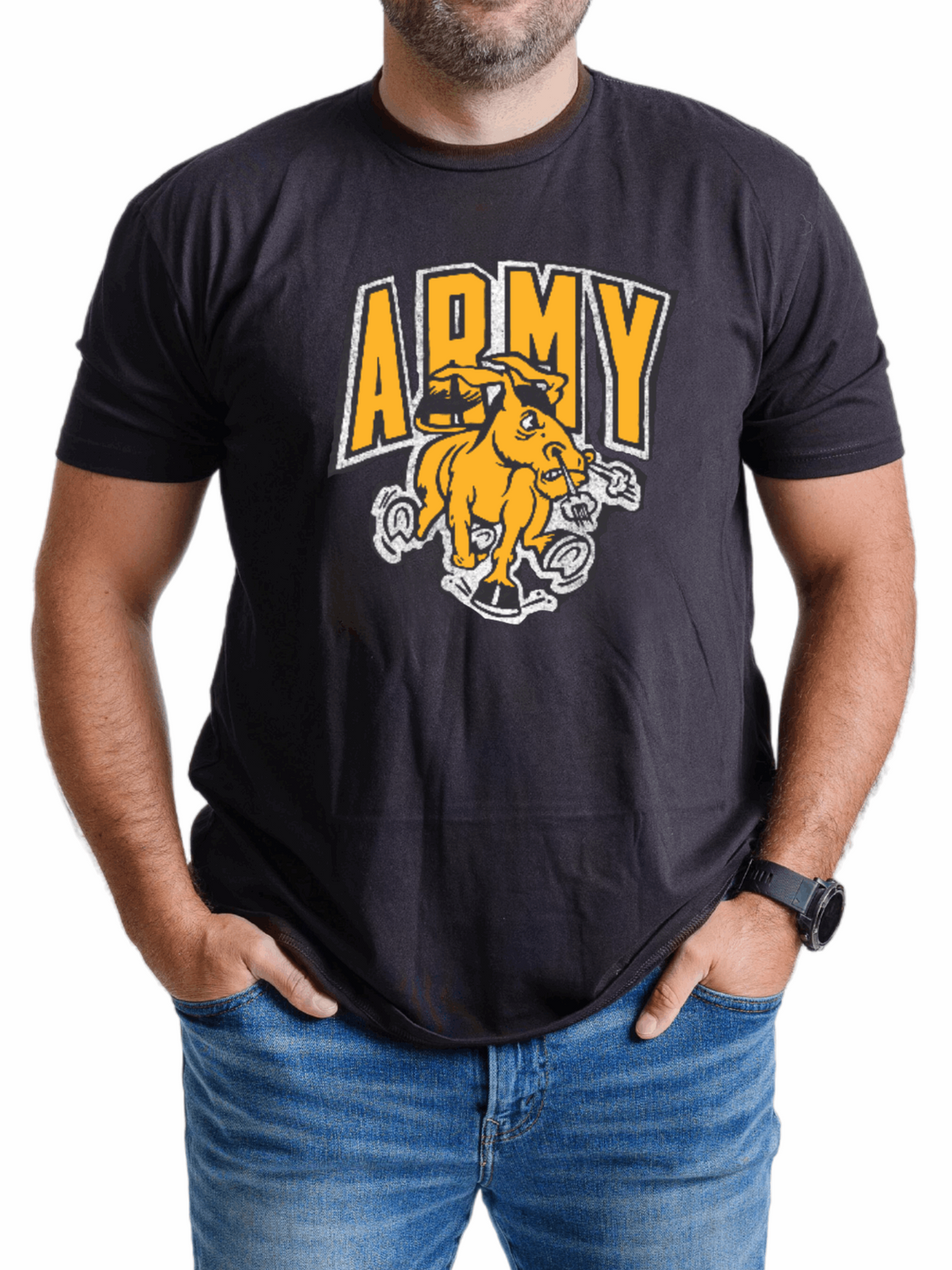 Army West Point Academy Charging Mule Logo Black T-shirt