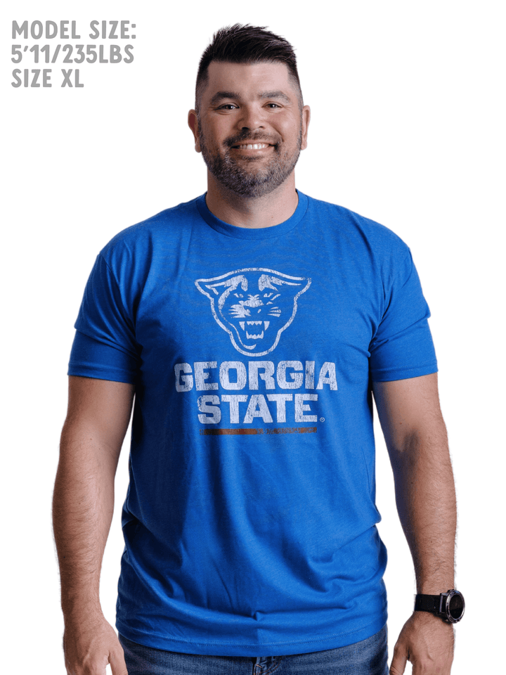 Georgia State University Panthers Stacked Combo Logo Unisex T-shirt (Royal Blue)Georgia State University Panthers Stacked Combo Logo Unisex T-shirt (Royal Blue)