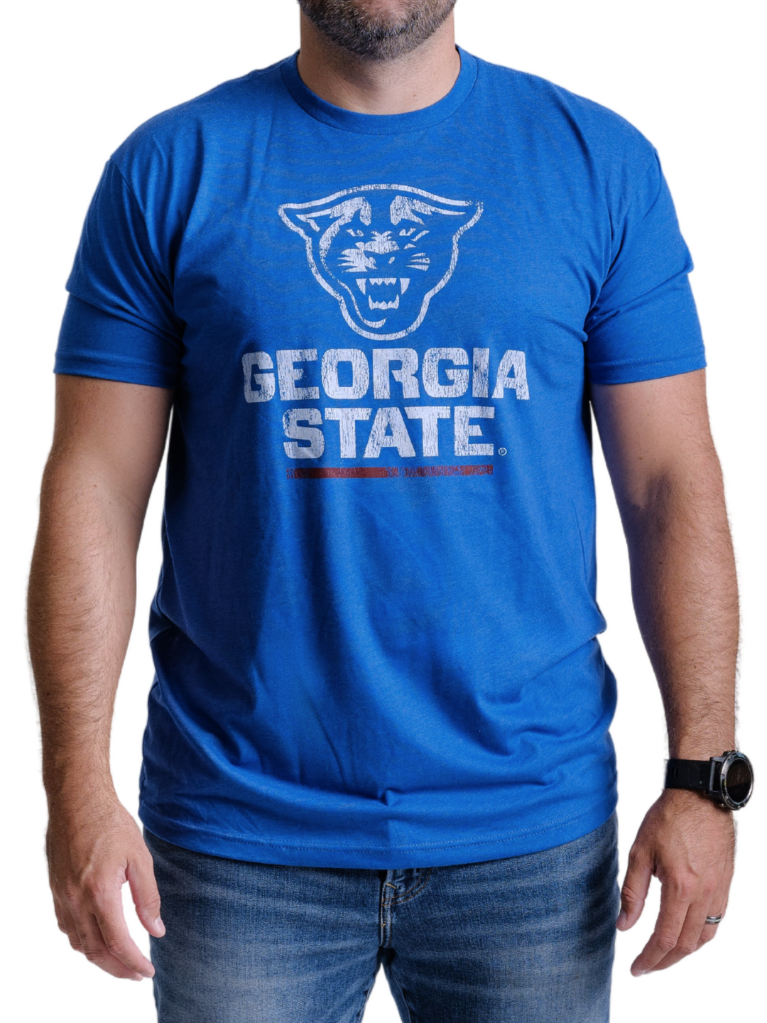 Georgia State University Panthers Stacked Combo Logo Unisex T-shirt (Royal Blue)Georgia State University Panthers Stacked Combo Logo Unisex T-shirt (Royal Blue)