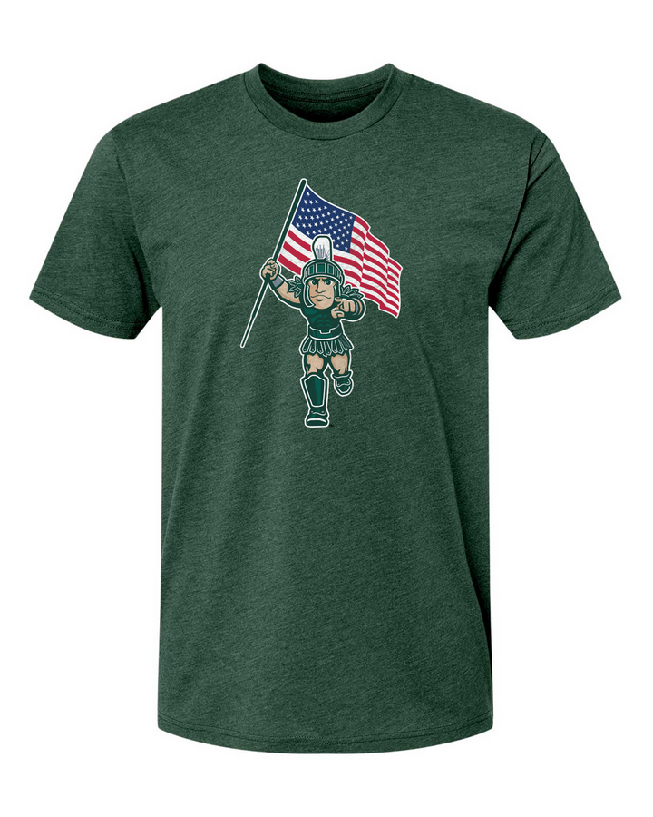 MSU Sparty with USA Flag Green T-shirt