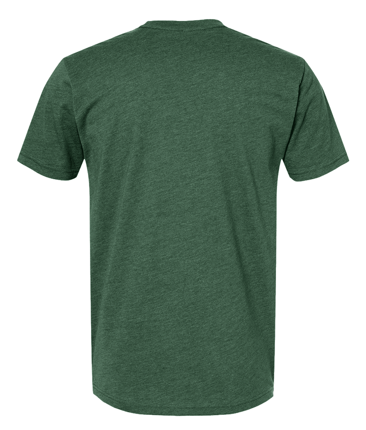 Back of Heather Forest Green t-shirt with white background