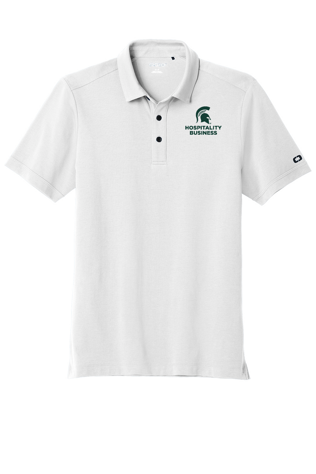 White Michigan State Hospitality Business button up polo.