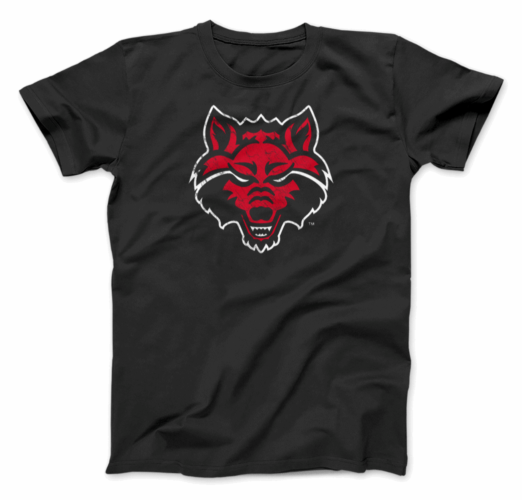 Arkansas State Red Wolf Design on Black T-shirt