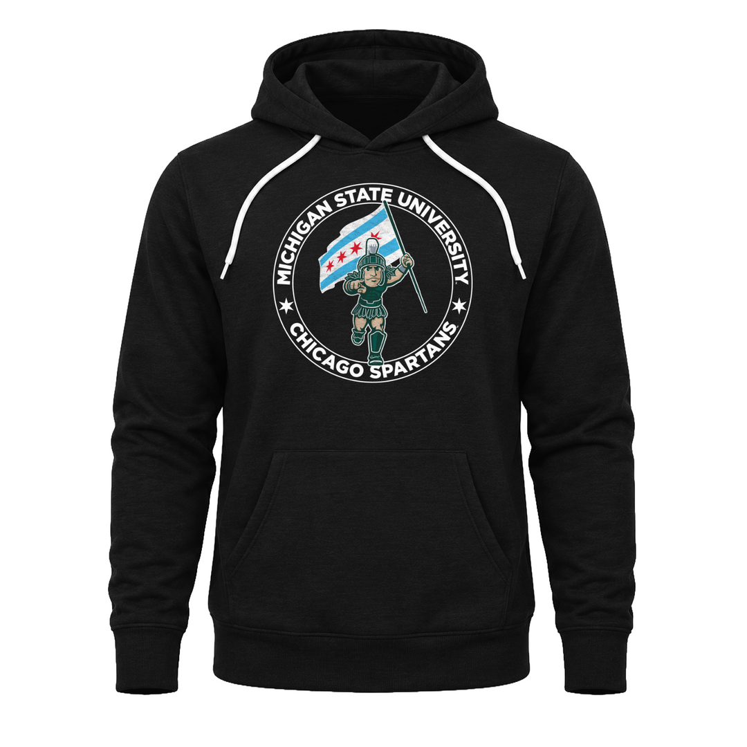 MSU Chicago Spartans Sparty with Flag Black Hoodie