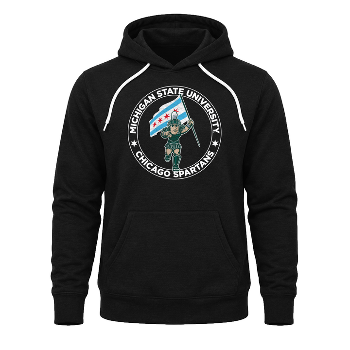 MSU Chicago Spartans Sparty with Flag Black Hoodie