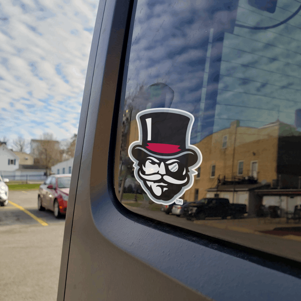 High Quality Austin Peay Governor Decal with Top Hat and Monocle on Back Window of Car 